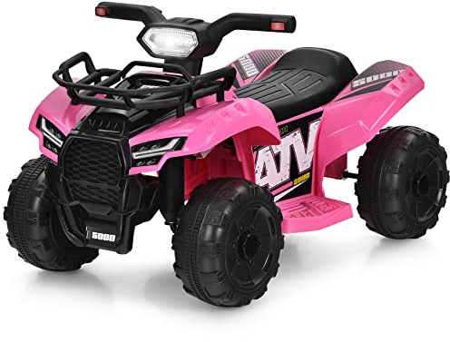 COSTWAY 6V ATV Quad Vehículo Eléctrico para Niños, Coche Eléctrico para Niños con Ruedas Resistentes, Música, Luz LED, Manillar, Caja de Almacenamiento, Cuatrimoto Batería (Rosa)