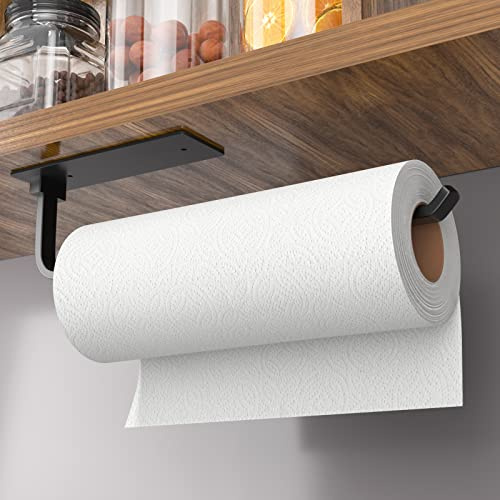 Portarrollos de Cocina – Autoadhesivo o para taladrar, Soporte para Rollos de Cocina de Aluminio Negro Mate Mejorado, más Ligero Pero más Estable Que el Acero Inoxidable