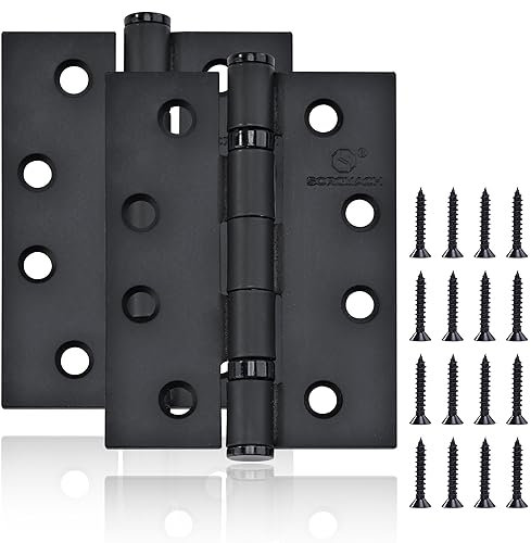 2 Pcs Black Door Hinges - 4 inch (100 x 75 x 3 mm) - Heavy Duty, Matte Black, External, Internal, Ball Bearing, Wood