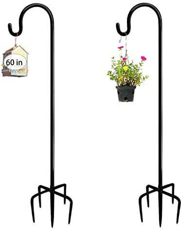 ADTSADDTO Lot de 2 crochets de berger en hauteur réglable de 152 cm avec base à 5 griffes, crochet de bordure en métal pour lampes de jardin, lanternes, paniers de plantes, coutures en 3 sections