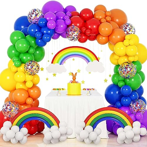 KEYIDO Rainbow Balloons Arch Kit 154 PCS Multi Coloured Balloon Latex Colourful Garland Multicoloured Assorted Pack for Pride Party Kids Decorations Birthday