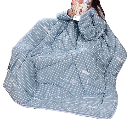THUCHENYUC Lazy Quilt With Sleeves, Warm Thickened Soft Wearable Quilt Winter Lazy Bed Couch Walking Blanket For Adult (Color : Blue, Size : 47.2 * 63in)