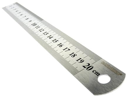 DAUMKINO Règle en Acier Inoxydable – 10 à 50 cm – Règle métallique avec double graduation mm & pouces – À l’unité ou en lot – École, bureau & atelier (acier, 20 cm)
