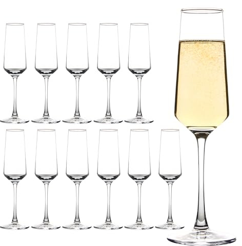 CZUMJJ Champagne Glasses Set of 12, Elegant Champagne Flutes, Modern Sparkling Wine Glasses for Home Bar, Wedding, Anniversary, 7.5 oz, Clear