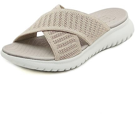 ZDQ Sandalen Damen Sommer Bequem Orthopädische Pantoletten Leichte Hausschuhe Elegant Schlappen Casual Slipper mit Weich Fussbett Beige 39
