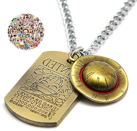 Zaky Strohhut Luffy Skelett Anhänger Halskette Cosplay Anime One P. Aufkleber Set Geschenke für Fans 11 Stück