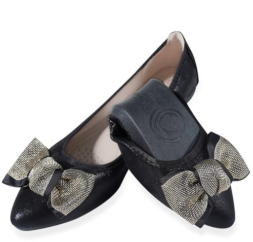 YOUNIFIZ Ballerines plates pliables pour femme avec nœud et bout pointu, Noir 4, 41 EU