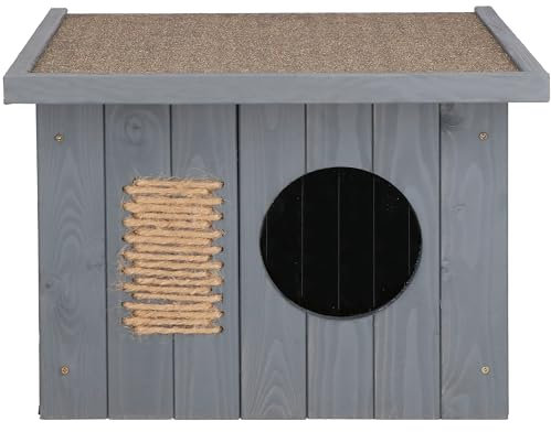 Katzenhaus Outdoor Winterfest Isoliert – Stilvolle Holz Katzenhütte mit Flachem Dach, Wetterfest und Isoliert, für Katzen und Kleintiere, 58x49,5 cm von SPRINGOS