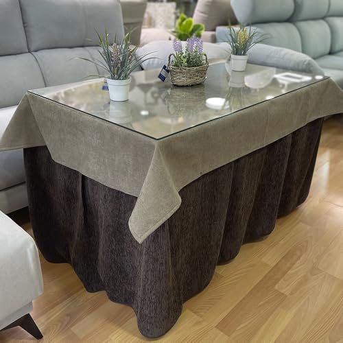 Ropa Chenilla de Mesa Camilla Rectangular (Chocolate) con 8 Pliegues - Incluye tapete antimanchas color café - Varias medidas - Falda Mesa Camilla, Ropa Chenilla (130 x 80 cm (72 cm de Alto))