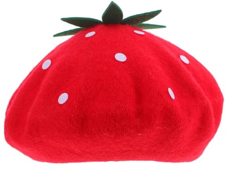 WRITWAA Erdbeer Berethut Damen Wollmischung Süßer Party Hut Cosplay Accessoire Modischer Künstlerhut Einheitsgröße Für Themenveranstaltungen Und Alltag