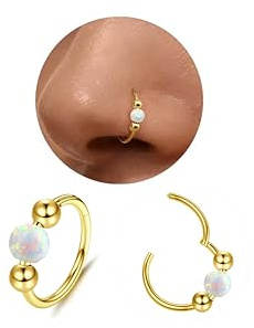 Diamday Piercing Nez Anneaux Opale Piercings Oreille Acier Chirurgical Anneau Nez Septum Piercing Helix Anneau Nez Or Argent Tragus Daith Conch Cartilage Boucle D'oreille Bijoux 16G/18G/20G 8/9/10MM