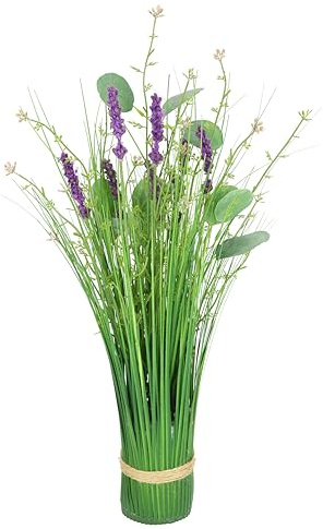 Konstgjord gräslinning med blommor, gräsarrangemang, gräsbuske, gräsbussla, dekoration, bunt konstgjorda blommor, stående gräs, konstgräs, gräs, bunt, grön växt, växt, prydnadsgräs, buskar, solitärt