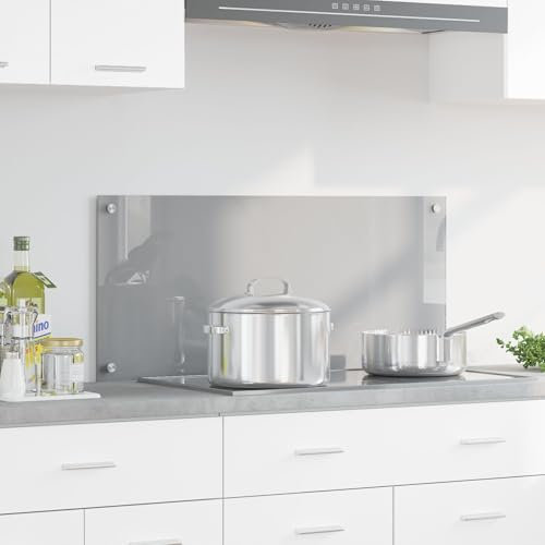 Homgoday Protector contra Salpicaduras, Protector Salpicaduras Pared Antisalpicaduras Cocina Luz de Salpicadero de Cocina Gris Claro 90x40x0,6 cm Vidrio Templado