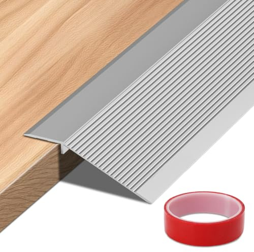 Ranjima aluminium övergångsprofil höjdutjämning, övergångslist, golv, höjdutjämningslist, täcklist, dörrtrösklar list med tejp för dörrtrösklar ramper (silver, 0,9 m x 100 mm)