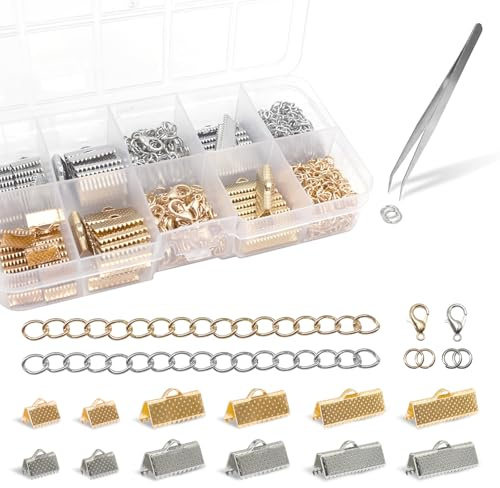 Kit di 371 braccialetti a nastro, anelli aperti, chiusure a moschettone, estensori per catene, estremità a nastro, crimpature per la creazione di bracciali, collane, regali fatti a mano, progetti fai