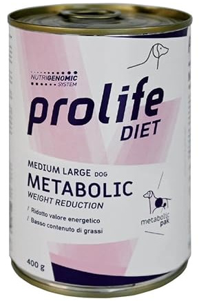 Prolife umido Metabolic cane, alimento completo dietetico per cani con disturbi metabolici, dieta veterinaria, gusto Pollo e Agnello | 6 scatolette da 400 grammi l'una.