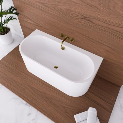 ECOLAM Baignoire autoportante Vigoo Wall 170x75 cm | Baignoire à poser contre un mur | siphon click-clack doré | set complet
