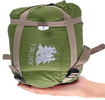FJALLNOK Ultralight Warm Weather Sleeping Bag - Portable,Waterproof, Compact Lightweight, Comfort with Compression Sack - Great for Outdoor Camping, Backpacking & Hiking, Fit for Kids Teens or Adults