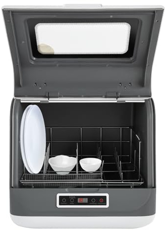 awolsrgiop Lavastoviglie da tavolo Mini lavastoviglie con 3 programmi di pulizia, 45 cm lavastoviglie per 4-6 coperti, con asciugatura ad aria calda e controllo touch, bianco/grigio