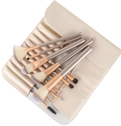 Pennelli Make Up, 12 Pezzi, Set Pennelli Trucco Professionale con Trousse in Pelle, Set Pennelli Professionali per volto ombretti e sopracciglio, per Ragazze Donne Compleanno San Valentino