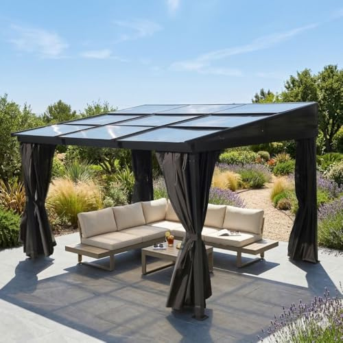 Jet-Line Gazebo da giardino in alluminio Karoom 3 x 3,6 m, colore antracite, con tetto apribile in policarbonato, resistente alle intemperie e stabile, pergolato per giardino e terrazza