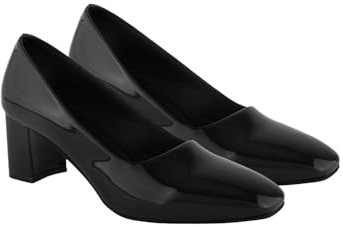 Shoetopia Décolleté da donna con tacco a blocco in vernice | Punta chiusa Tacchi formali da ufficio, nero, 5 UK