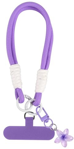 Votvloay Cordino per Cellulare Telefono Universale,Rimovibile Cordino da Collo Nylon Catena Collana Tracolla con Toppa di Fissaggio Compatibile con Smartphone dei Casi - Fiori Viola