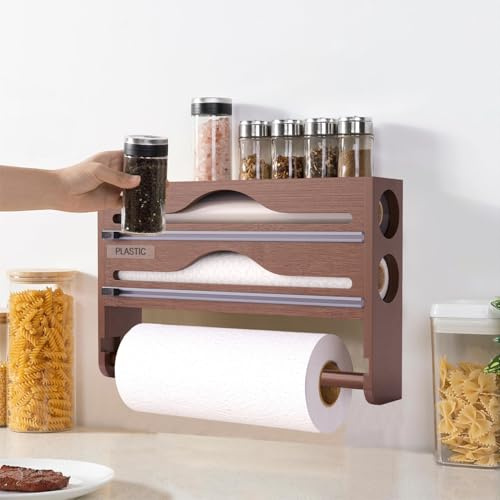 Multiktal rullhållare och foliedispenser med skärare väggmonterad färskt omslag & se nizer kan användas med 12 tums plastfolie och aluminiumfolie