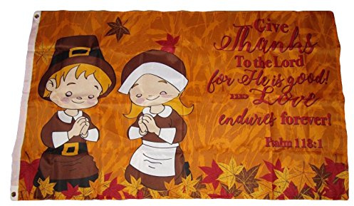 MWS 3x5 Thanksgiving Prayer Psalm 118:1 Give Thanks Premium Flag 3'x5' Grommets Super Polyester Nylon Double Stitched Fade Resistant Premium Quality
