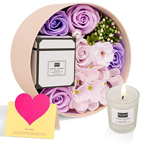 ANBET Fleur de Savon avec Coffret Bougies Parfumées - Cadeau Personnalisé pour Femme - Idéal pour Anniversaire, Fête des Mères, Saint-Valentin, Noël