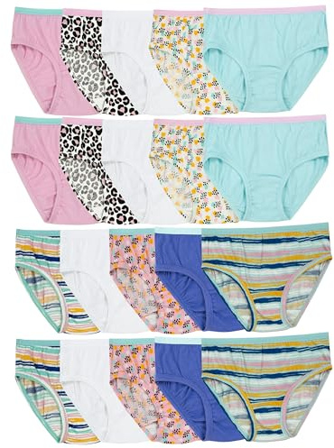 Fruit of the Loom Girls' Tag Free Cotton Brief Underwear Multipacks, Brief-20 Pack-White/Stripes/Animal Print, 12