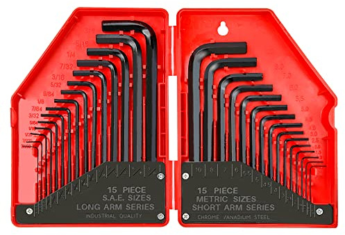 YIYITOOLS - HN-1-001 Hex Key Allen Wrench Set – 30-Piece Industrial Grade Set Tools, 1/20-3/8 inches, 1.27-10 mm, Black and Silver