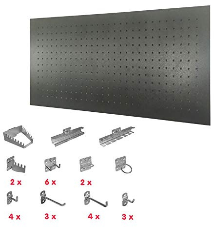 Güde Lochwand GL1200 Werkzeugwand mit 28tlg Hakenset, Hakensortiment, Werkzeughalter Halterungen Schwarz für Ordnung in der Werkstatt, Ganzstahl, Pulverbeschichtet, Eurolochung, aus Metall