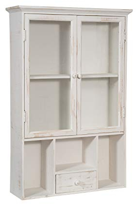 Biscottini Hängender Badezimmerschrank aus Holz und Glas 89 x 60 x 18 cm – Wandvitrine für Bad und Küche – weiße Vitrine für Waschmittel platzsparend