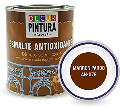 RC ocio Pintura antioxidante exterior para metal minio Pinturas esmalte antioxido para galvanizado, hierro, forja, barandilla, chapa para interiores y exteriores - Lata 750ml(Marron Pardo)