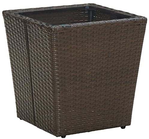 vidaXL Beistelltisch Gartentisch Balkontisch Tisch Gartenmöbel Kaffeetisch Loungetisch Couchtisch Braun 41,5x41,5x44cm Poly Rattan Hartglas