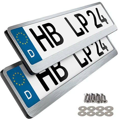 Premium Auto Kennzeichenhalter Nummernschildhalter Edelstahl poliert Kennzeichenverstärker Kennzeichenhalterung Nummernschildhalterung Halter Kennzeichen Nummernschild (Edelstahl gebürstet)