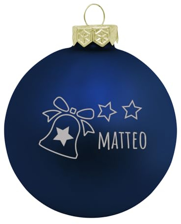 Deitert Weihnachtskugel mit Wunschtext Gravur, Ø 8cm, personalisierte Christbaumkugel aus Glas (matt), Individueller Weihnachtsbaumschmuck Namen oder Spruch, Glocke-Motiv, blau