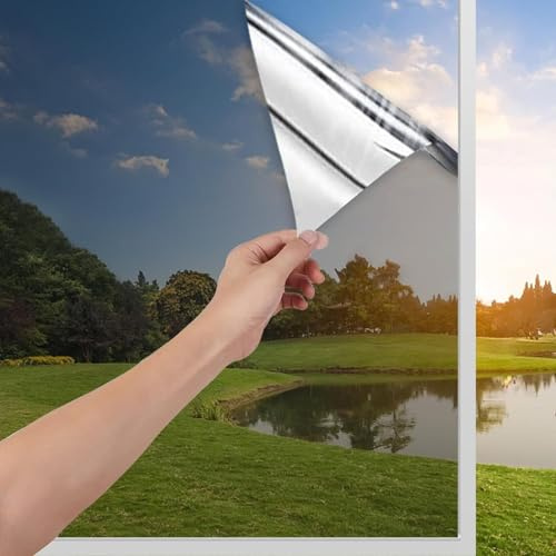 Lámina protectora de privacidad, autoadhesiva, espejo, protección visual, aislamiento térmico, protección solar, lámina protectora UV para ventanas (plata, 100 x 200 cm)