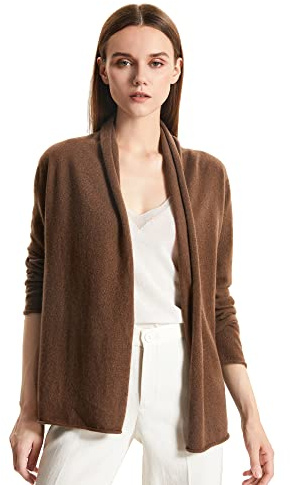 GreenMount Women's Cashmere Cardigan Lightweight Short Open Cardigan Recycled Cashmere Long Sleeve Sweater for Women with Belt Darkbrown
