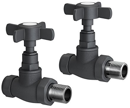 Heizkörperventile, Standardanschluss, gerade, 15 mm, Designer-Räder, 1 Paar, modernes Badezimmer, Anthrazit