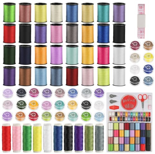 ZEFAN Nähgarn Set, 74 Stück Nähgarn für Nähmaschine, Garn Nähmaschine, Mix-Farben Nähfaden Set mit Zubehör für Hand und Nähmaschine