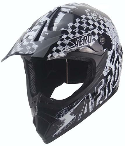 Kinder Crosshelm Skeleton AHP – Motorradhelm für Kinder, ABS-Schale, robuster Kinderhelm für Downhill, Quad und Motocross, Schwarz Weiß, Größe M, 55 – 56 cm