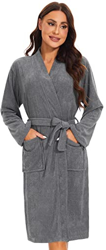 Ymmchy Women Bathrobes Lightweight Dressing Gown Terry Towelling Bath Robe Shawl Collar Robes