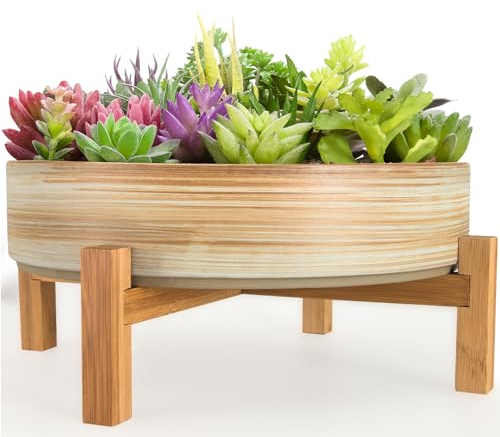 ARTKETTY Grands Pots de Fleurs en céramique de 28 cm avec Support de Drainage, Pots de Fleurs succulentes Peu Profonds pour Plantes d'intérieur et de Cactus décoratifs