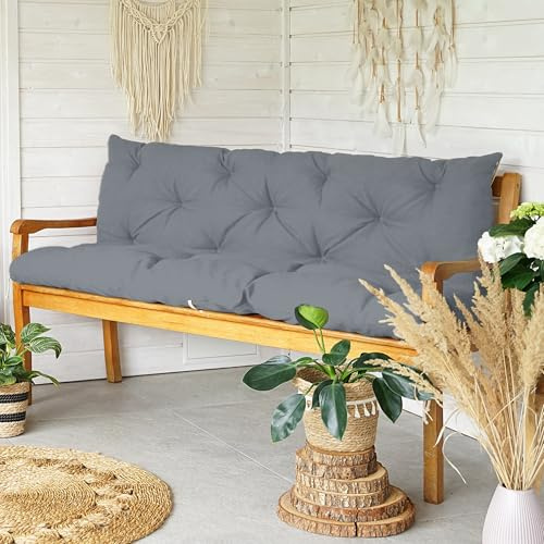 4L Textil Bankauflage Gartenbankauflage Bankkissen Polsterauflage Hollywoodschaukel Auflage für Gartenbank Sitzkissen und Rückenkissen wetterfest Stuhlkissen(100x60x50 cm),Dunkelgrau UV-beständig