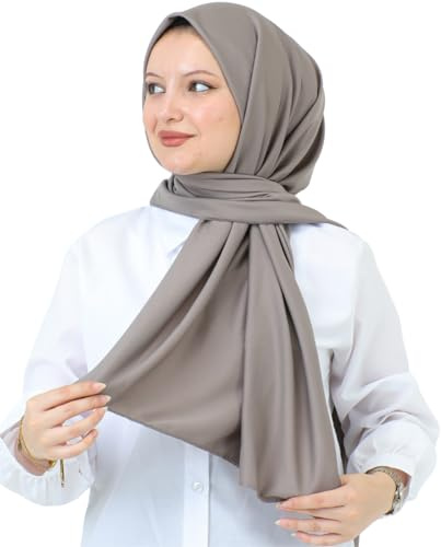 Prien Hijab Pour Femme Musulmane Foulard Leger Pour Fille Long Turban En Musulman De Soie Chale Noir Ensemble De Priere Islamique Pour Le Ramadan Hajj Mosquée (Vison Profond)