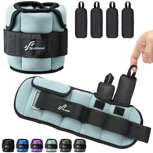 Sportneer Adjustable Ankle Weights for Women and Men：1 Pair 1 2 3 4 6 7 8 10 lbs Upgraded Easily Adjustable Leg Weight, Weighted Wrist Weight Strap for Gym, Fitness, Workout, Walking, Dancing (Black, 5 lbs x 2)
