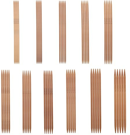 Eujgoov Set di 11 Ferri da Maglia in bambù a Doppia Punta - Set Completo per Crochet e Lavori a Nido, con Dimensioni da 2,5mm a 8mm, Resistente e Leggero, Ideale per Iniziati e Esperti