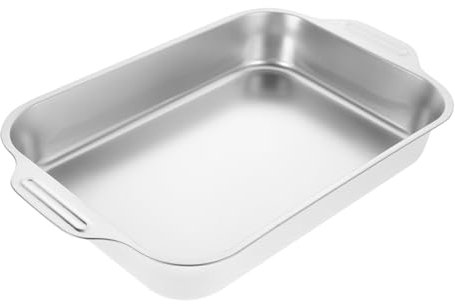 PRETYZOOM Stainless Steel Roasting Pan Rectangular Fish Roaster Tray 37x22x5.3cm Heavy-Duty Cookware for Induction Hobs and Ovens for Seafood Baking and Cooking